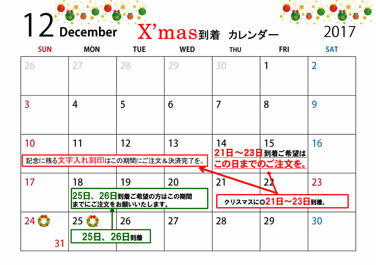 クリスマスプレゼント 対応納期について