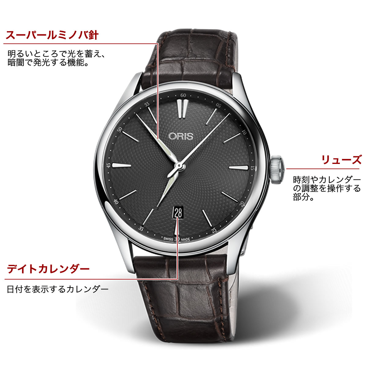 ORIS オリス ヴィンテージ 手巻き 時計 クロコ型押し ライトブラウン