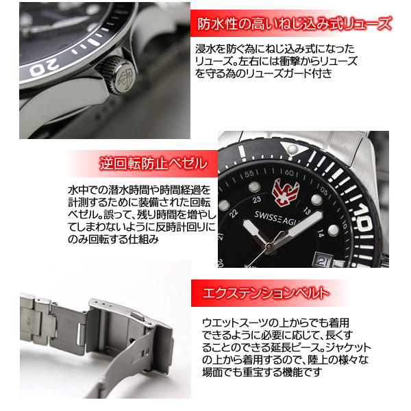 ねじ込み式リューズ 逆回転防止ベゼル ダイバーズウォッチの基本性能