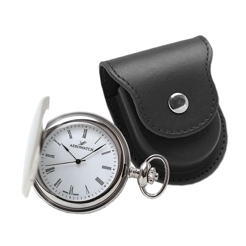 アエロ（AERO）クォーツ式懐中時計と正美堂オリジナル革ケース(ブラック)　セット 04821AA02-SP408F-BK