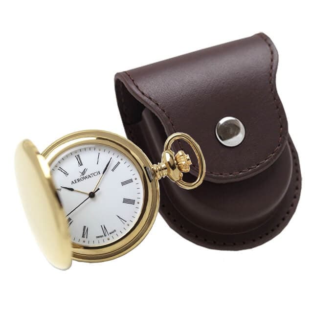 アエロ（AERO）クォーツ式懐中時計と正美堂オリジナル革ケース(ブラウン)　セット 04821JA01-SP408F