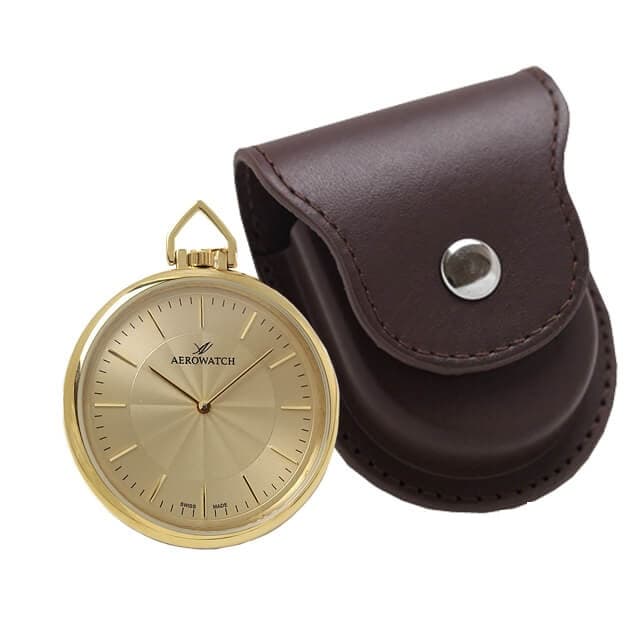 アエロ（AERO）クォーツ式懐中時計と正美堂オリジナル革ケース(ブラウン)　セット 05822JA01-SP408F