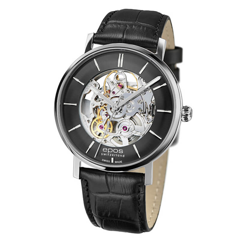 ✨エポス✨腕時計✨ 自動巻 ステンレススチールレザー ブラック ✨