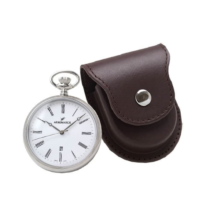 アエロ（AERO）クォーツ式懐中時計と正美堂オリジナル革ケース(ブラウン)　セット 42616AA03-SP408F
