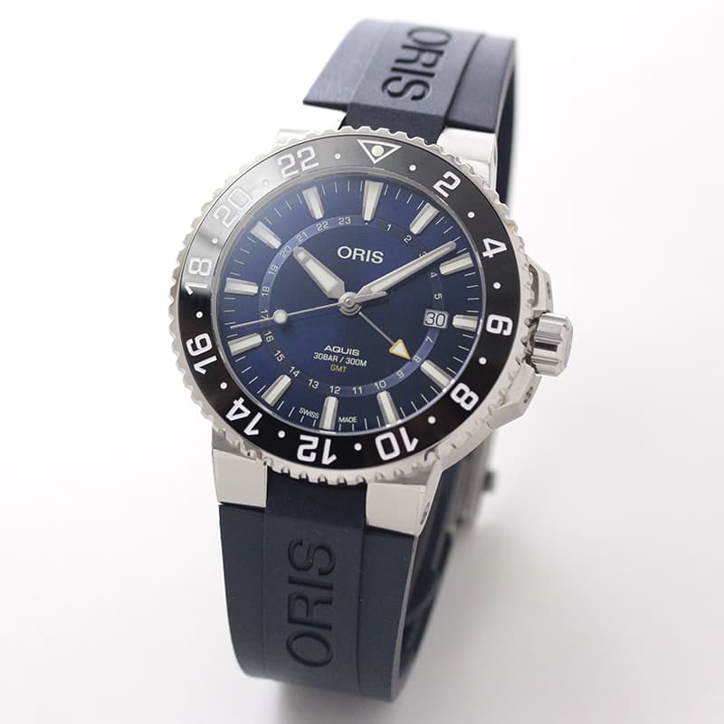 オリス ORIS 798 7754 4135 アクイス GMT デイト 自動巻き メンズ 美品 箱・保証書付き_752599