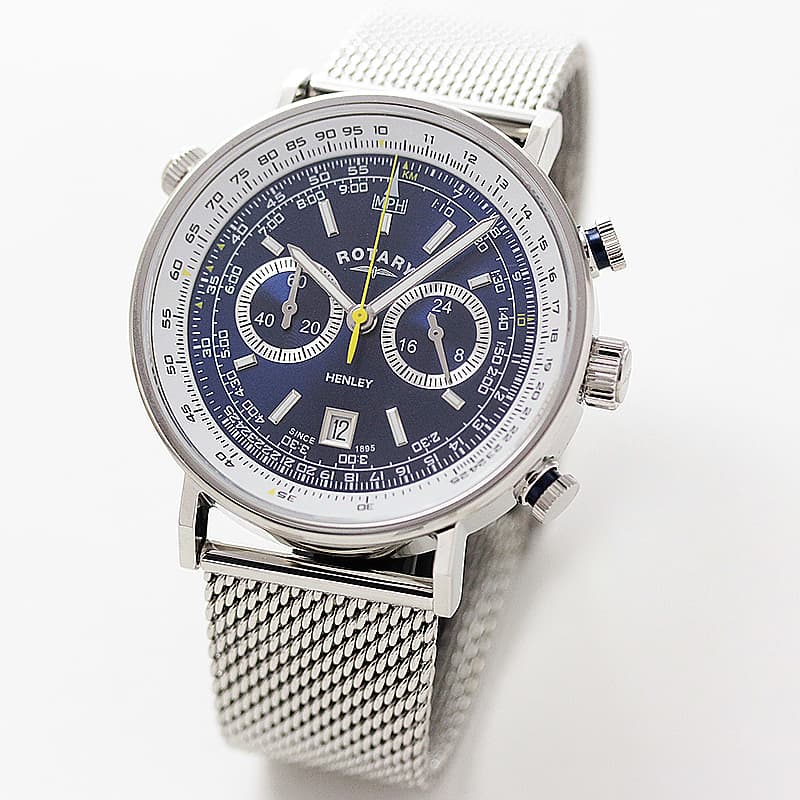 ROTARY(ロータリー) HENLY（ヘンリー） GB05235/05 クロノグラフ SSベルト ブルー 腕時計