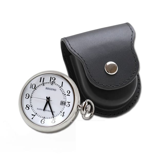 シチズン　レグノ ソーラー電波懐中時計と正美堂オリジナル革ケース(ブラック)　セット KL791411-SP408F-BK