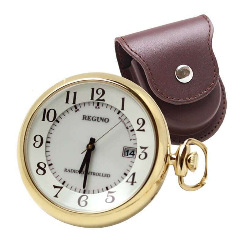シチズン　レグノ ソーラー電波懐中時計と正美堂オリジナル革ケース(ブラウン)　セット KL792231-SP408F