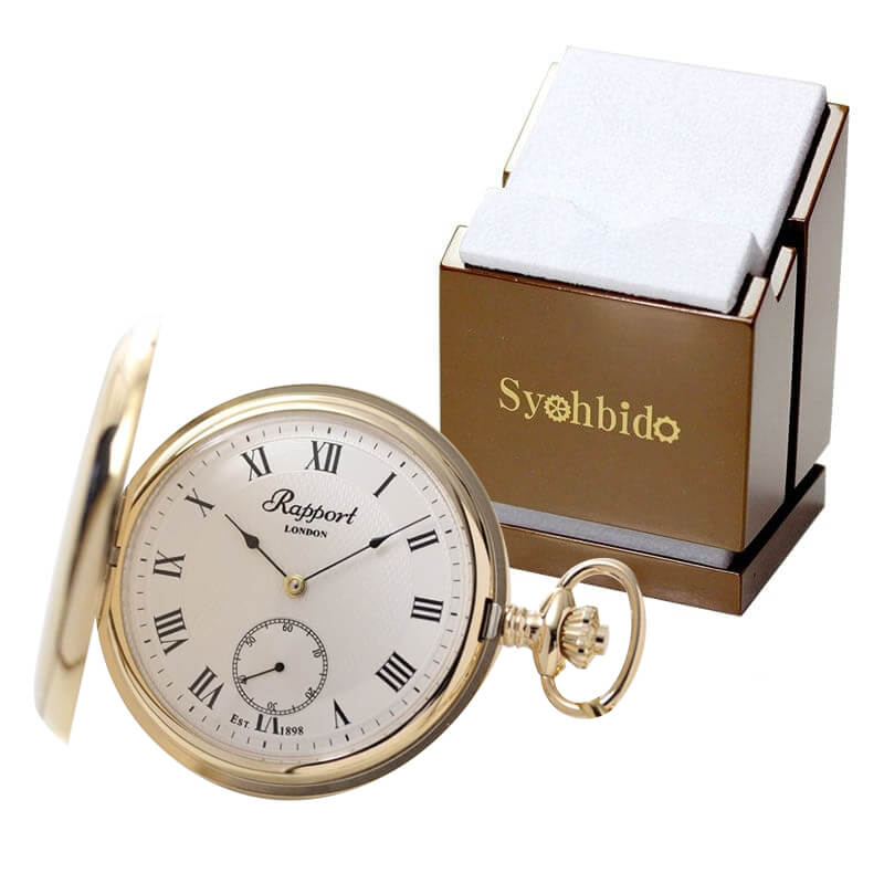 Rapport(ラポート) 手巻き式 フルハンター 懐中時計 ゴールドカラー　PW20と正美堂オリジナル懐中時計専用スタンドセット /懐中時計