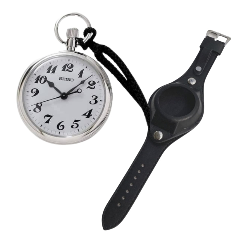 セイコー(SEIKO)鉄道時計と懐中時計用 腕時計レザーベルト ブラック セット 懐中時計