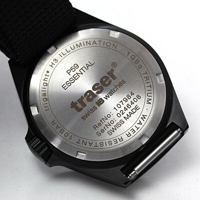traser　トレーサー　腕時計　P59 Essential　エッセンス　ミリタリーウォッチ　時計本体裏側 スペック