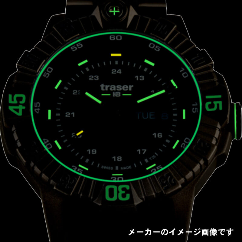 traser(トレーサー)　P99 Q Tactical(タクティカル)　蓄光 トリガライト搭載の腕時計　夜行のイメージ